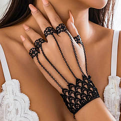Вінтажні чорні мереживні рукавички браслети кільця на ланцюжку