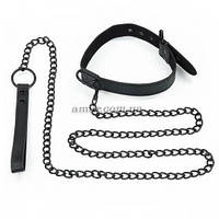 Нашийник із повідцем на ланцюг Bondage Fetish Black Matt Collar With Leash