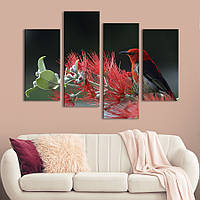 Модульная картина из четырех частей KIL Art Маленькая красно-чёрная птица 129x90 см (129-42)