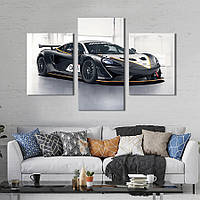 Картина з трьох панелей KIL Art Авто McLaren 570S GT4 в розкішному чорному кольорі 141x90 см (1353-32)
