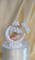 Съедобные фигурки на торт кондитерский декор Малыш на месяце Белый