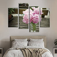 Картина на холсте KIL Art Букет розовых пионов в стеклянной вазе 129x90 см (966-42)