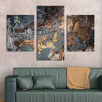 Картина на холсте KIL Art для интерьера в гостиную Красивый серо-золотой мрамор 141x90 см (30-32)