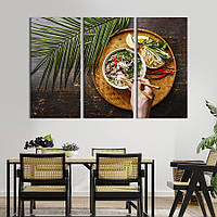 Модульная картина триптих на холсте KIL Art Азиатская еда и пальмовый лист 156x100 см (305-31)