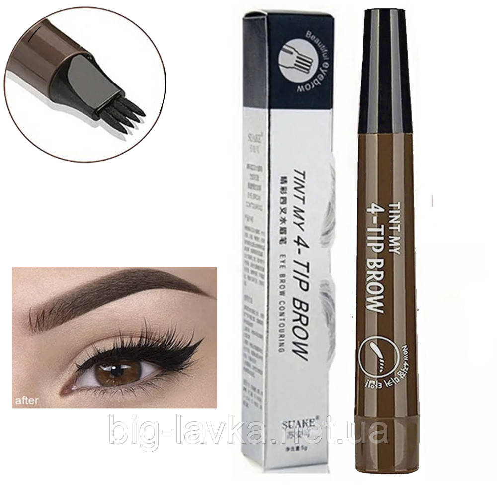 Олівець для брів Tint My 4 з мікроблейдінгом водостійкий рідкий Dark Brown 5 мл Темно коричневий, фото 1