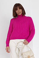 Женский вязаный свитер с рукавами-регланами - фуксия цвет, L