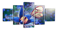 Картина из 5 частей на холсте KIL Art Бабочка села на цветок Меконопсис 162x80 см (m52_L_14)