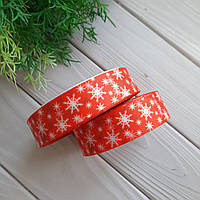 Новорічна Стрічка репс "Сніжинка" червона 2.5 см на метраж