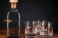 Набор 3 стакана для виски и графин с пулей, набор для виски с пулей, стаканы с пулей