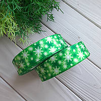 Новорічна Стрічка репс "Сніжинка" зелена 2.5 см на метраж