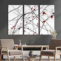 Модульная картина триптих на холсте KIL Art Абстракция чёрное и красное на белом фоне 128x81 см (9-31)
