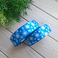 Новорічна Стрічка репс "Сніжинка" блакитна 2.5 см на метраж