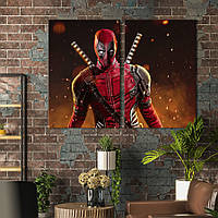 Картина диптих на холсте KIL Art для интерьера в гостиную спальню Дэдпул - наёмник в красном костюме 165x122