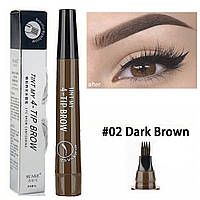 Карандаш для бровей Tint My 4 с эффектом микроблейдинга водостойкий жидкий Dark Brown 5 мл Темно коричневый