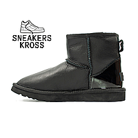 Женские зимние угги мини черные кожаные лак пятка, UGG Classic Mini Black Metallic