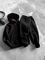 Мужской спортивный костюм зимний осенний теплый на флисе Худи + Штаны черный премиум качество