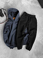 Мужской спортивный костюм зимний осенний теплый на флисе Худи графит + Штаны черный премиум качество
