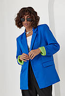 Женский пиджак с цветной подкладкой - синий цвет, S