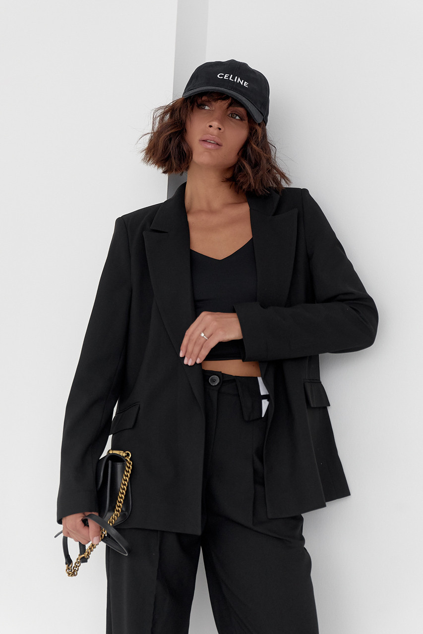 Классический женский пиджак без застежки - черный цвет, M - фото 8 - id-p2039393558