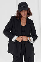 Классический женский пиджак без застежки - черный цвет, L