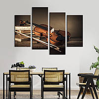 Модульная картина из 4 частей на холсте KIL Art Натюрморт винтажная скрипка 149x106 см (508-42)