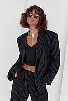 Женский пиджак на пуговицах в полоску - черный цвет, L