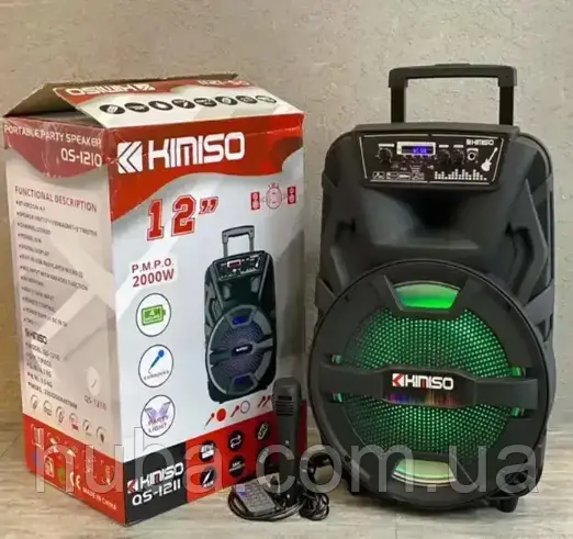Портативна акуїуляторна колонка KIMISO QS-1211.Караоке колонка з мікрофоном.Bluetooth, USB, TF card, пульт