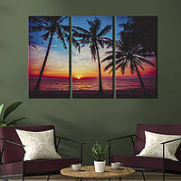 Модульная картина триптих на холсте KIL Art Фиолетовый закат на райском берегу 156x100 см (429-31)