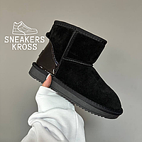 Женские зимние угги мини черные замша лак пятка, UGG Classic Mini Black Metallic