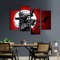 Модульная картина из 4 частей на холсте KIL Art Загадочный самурай с воронами 149x106 см (532-42)