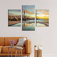 Картина на холсте KIL Art для интерьера в гостиную Красивый закат над маяком в Новой Шотландии 141x90 см