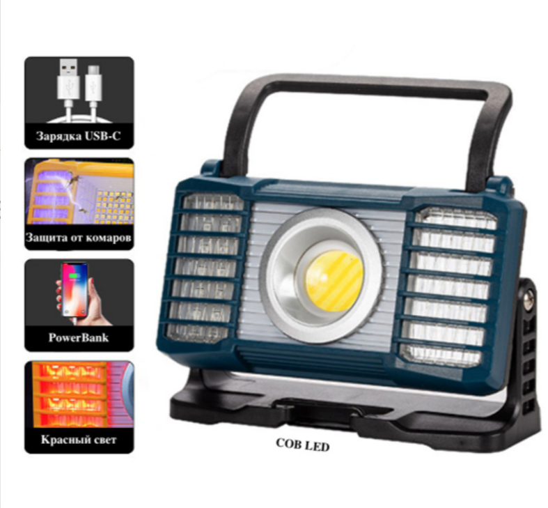 Ліхтар переносний W880-2-COB (white+red+blue), power bank, Li-Ion акум., ЗП Type-C, фото 1