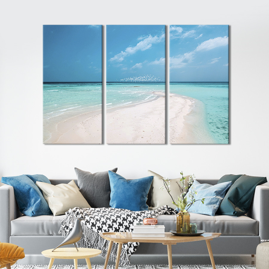 Модульна картина триптих на полотні KIL Art Яскравий блакитний морський пейзаж 128x81 см (460-31)