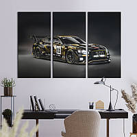 Модульная картина на холсте из 3 частей KIL Art триптих Bentley Continental в чёрно-золотом дизайне 128x81 см