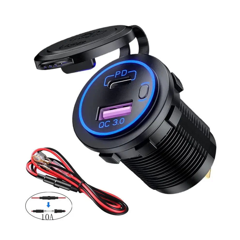 Usb зарядrf в авто врізна 65W Type C PD + USB QC, USB C врізний адаптер автозарядка