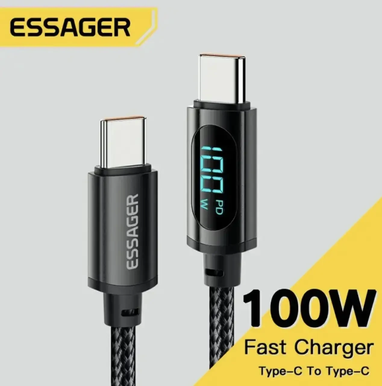 Кабель Type C Type C ESSAGER з дисплеєм 100 W 2 метри, шнур тайпсі шнур тайпсі дріт тайпсі usb с кабель