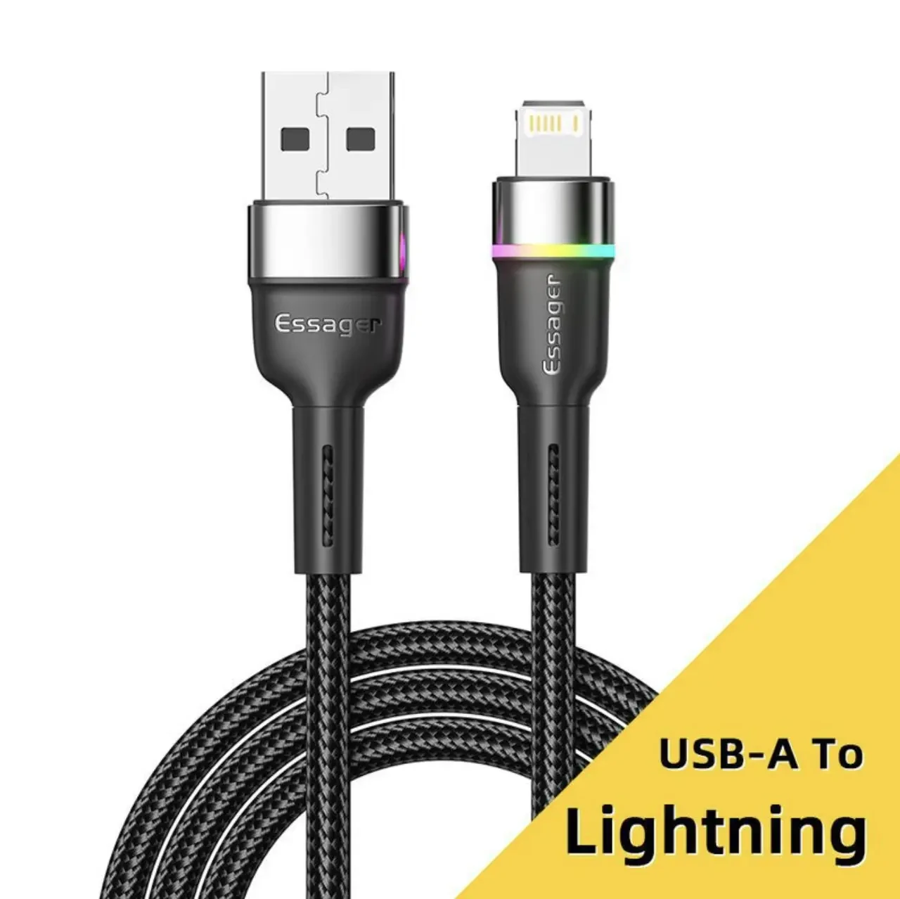 Шнур для айфона ESSAGER 1 метр USB Lightning тканинний кабель для айфона дріт для айфона