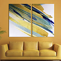 Картина на холсте для интерьера KIL Art диптих Синяя и золотая краски на бумаге 111x81 см (43-2)