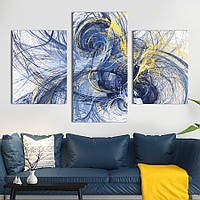 Картина на холсте KIL Art для интерьера в гостиную Абстракция сине-золотые спирали 141x90 см (18-32)
