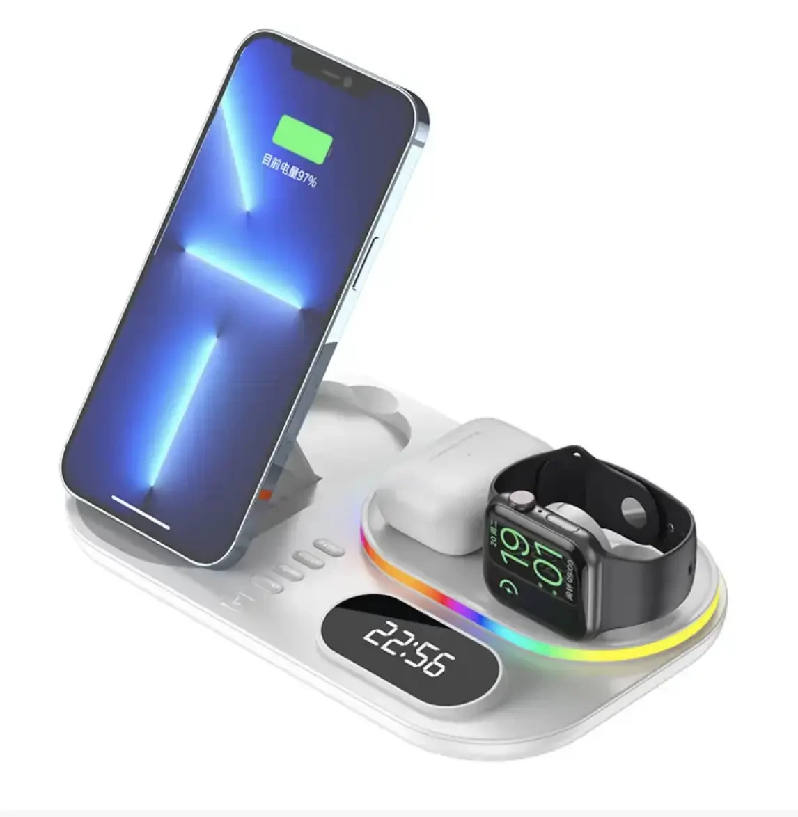 Бездротова зарядка A06 QI док станція для iPhone Apple Watch AirPods для айфона з підсвіткою нічник