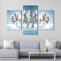 Модульная картина на холсте KIL Art триптих Табун белоснежных лошадей 141x90 см (189-32)