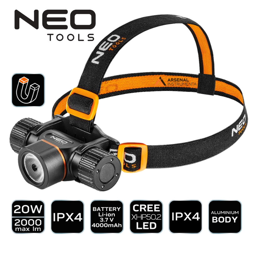 Налобний ліхтар акумуляторний USB 2000lm CREE XHP50.2 LED 99-029 NEO
