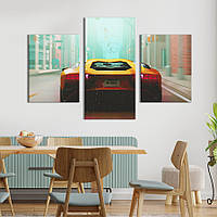 Картина из трех панелей KIL Art Lamborghini на улице мегаполиса 141x90 см (1342-32)