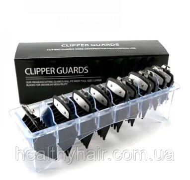 Набір універсальних насадок для машинки для стрижки волосся з металічною кліпсою чорні 10 штук, 1,5-25 мм