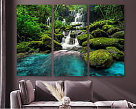 Модульная картина на холсте KIL Art Триптих Водопад в зелени леса 156x100 см (M3_XL_598)