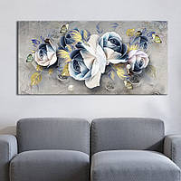 Картина KIL Art для інтер'єру у вітальню Квіти — Біло-сині троянди 160x80 см (K0040_XL)