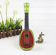 Гитара детская игрушка, Арбуз, - длина 30 ширина 10 пластик, 4 струны (леска) медиатор ест, от 3 лет зеленый