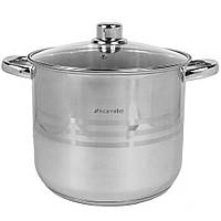 Каструля нержавіюча Kamille 8.5 л 24 см зі скляною кришкою з 5-шаровим дном індукція KM-5403 SHP