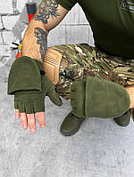 Тактические флисовые перчатки беспалые олива Армейские флисовые рукавицы олива