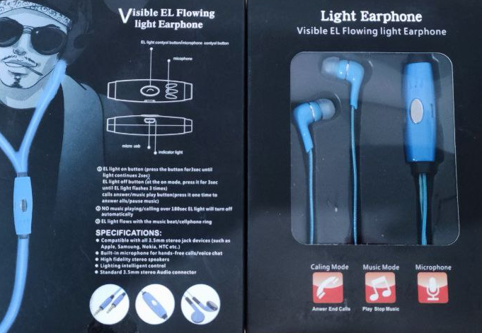 Универсальные наушники светящиеся в темноте Light Earphone с микрофоном - фото 7 - id-p2039616903